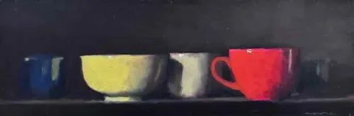 David Moore The Red Cup Oil on board 14x40cm $2400 f