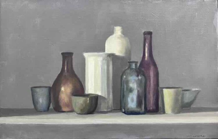 David Moore On The Bench Oil on linen 36x56cm $3900 f