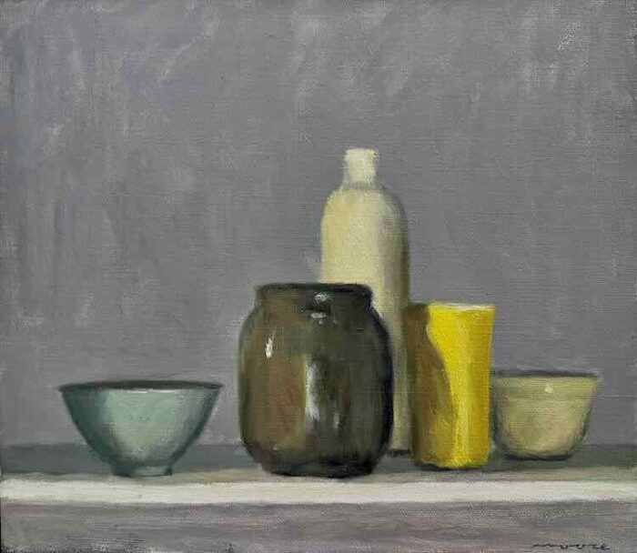 David Moore Still Life With Yellow Tumbler Oil on linen 36x40cm $3400 f