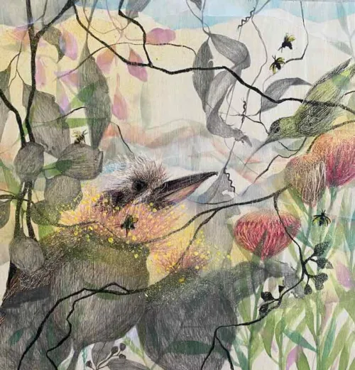 Julianne Ross Allcorn Powder Puff Blossoms 30 x 30cm Medium $1,600 uf