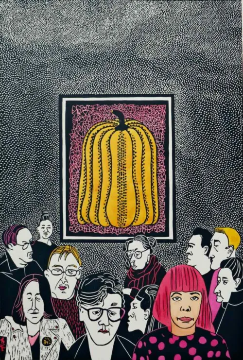 Sue Poggioli Pumpkin Homage to Yayoi Image: 33 x 49cm Paper: 50 x 70cm Hand coloured lino Ed 11 $525 uf $875 f