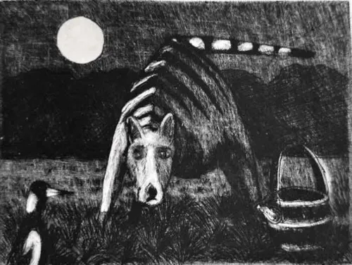 Philip Davey Thylacine etching and drypoint $350 11x15cm Edition of 10
