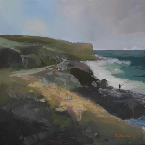 Steve Salo The Fisherman Gouache on board 19 x 19cm $980 f