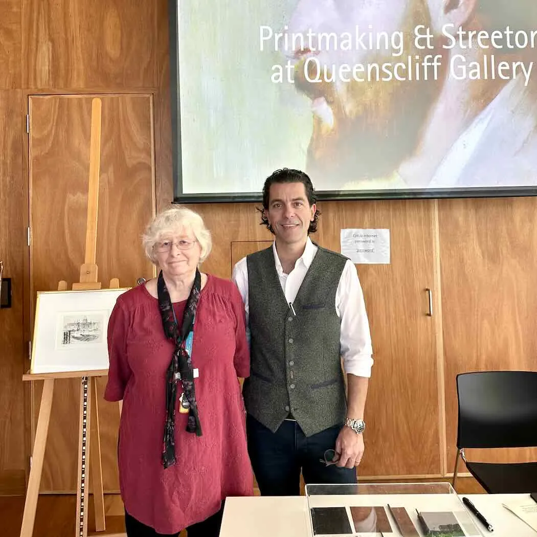 Theo with Hilary Stennett at Printmaking and Streeton QHM