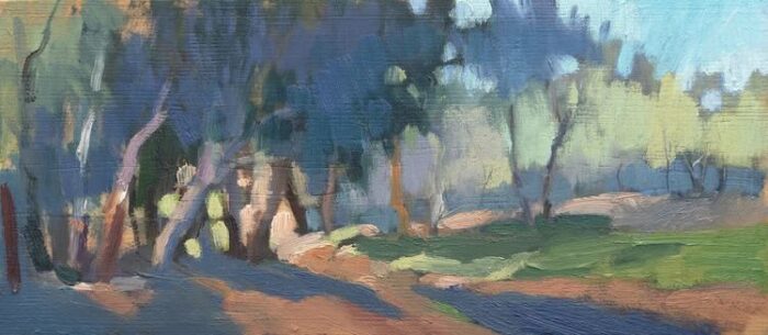 Lana Daubermann Waterhole 5, 2024 plein air oil on wood 12 x 27.5cm $645 framed