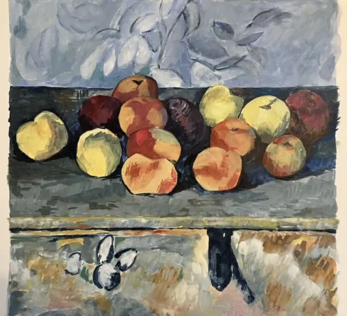 Sophia Xeros Constantinides After Cezanne 'Still Life with Fruit Dish' (1879-80) gouache on paper 33 x 37cm on paper