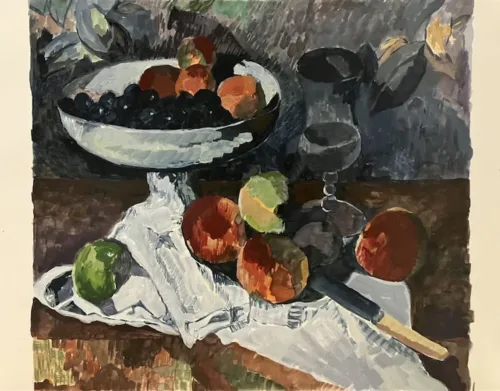 Sophia Xeros Constantinides After Cezanne's 'Apples and Biscuits' (1880) gouache on paper 33 x 34cm