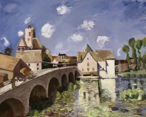 Sophia Xeros Constantinides After Sisley's The Bridge at Moret (1893) oil on canvas on board 40.5 x 51cm