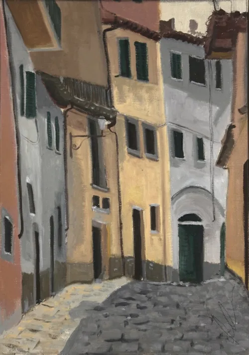 Soula Mantalvanos Via Moneti Cortona Sep 2024, oil on linen on panel 30 x 21.5cm $1200 f