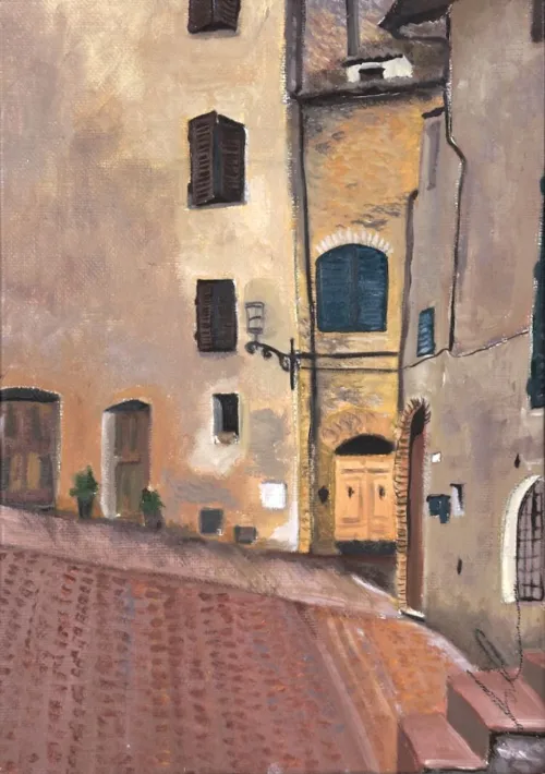 Soula Mantalvanos Via San Stefano San Gimigniano Sep 2024, oil on linen2024, oil on linen on panel 30 x 21.5cm $1200 uf