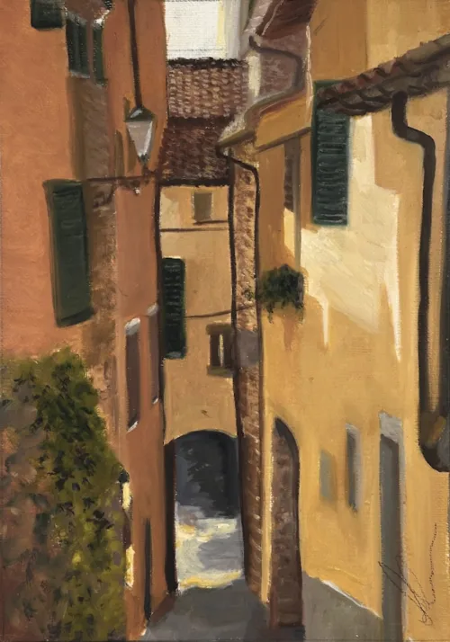Soula Mantalvanos Vicolo Amandoli Cortona Sep 2024, oil on linen on panel 30 x 21.5cm $1200 f