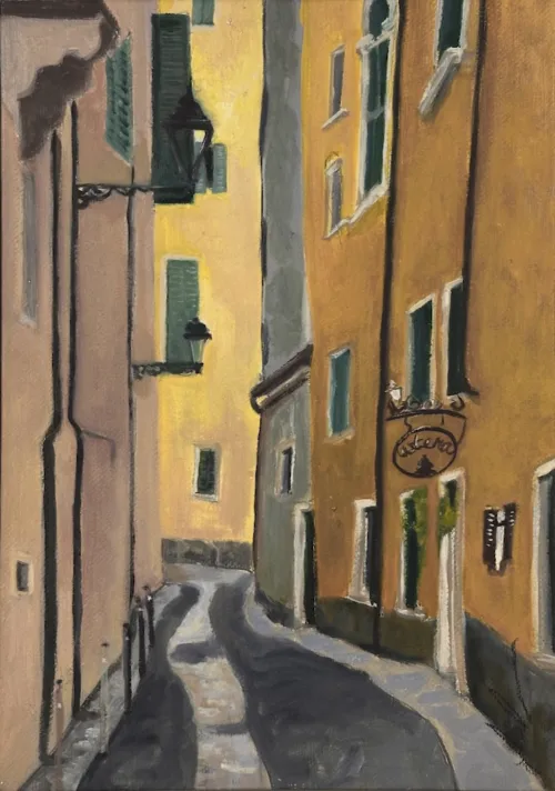 Soula Mantalvanos Vicolo Gatto, Verona (2) oil on linen on panel Sep 2024, oil on linen on panel 30 x 21.5cm $1200 f