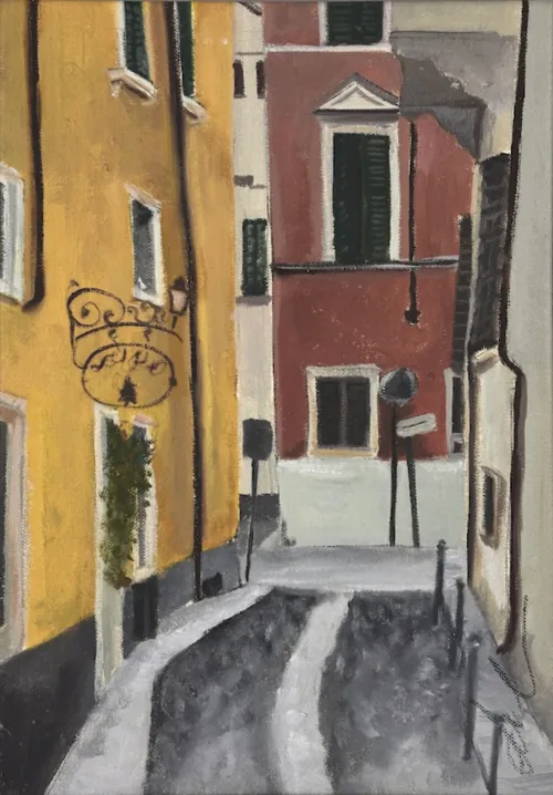 Soula Mantalvanos Vicolo Gatto, Verona oil on linen on panel Sep 2024, oil on linen on panel 30 x 21.5cm $1200 f
