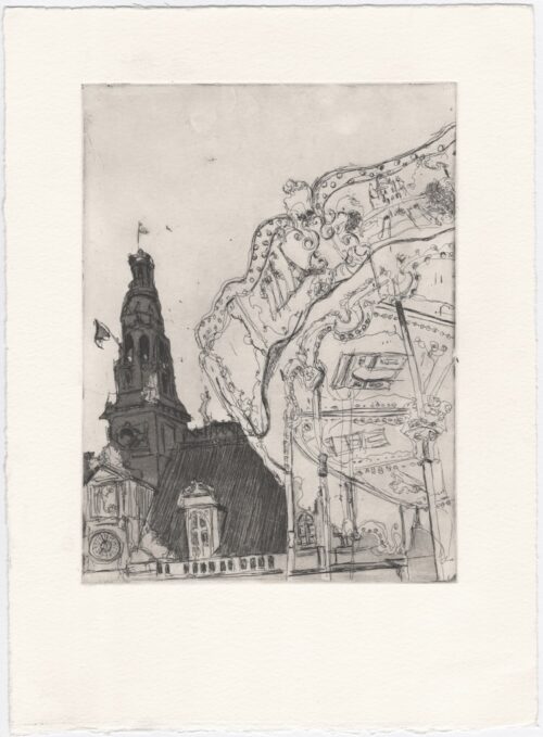 Soula Mantalvanos arousel at Hotel de Ville etching