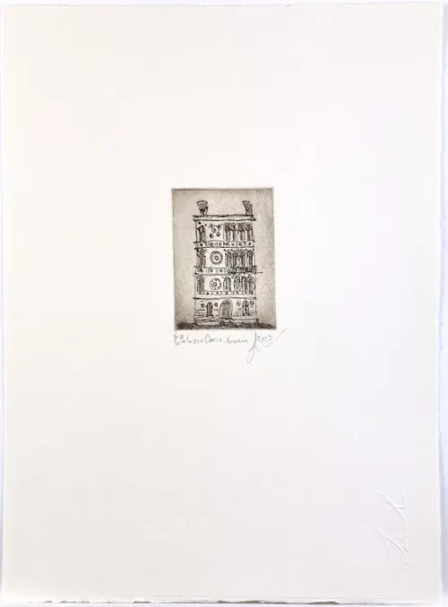 Soula Mantalvanos Palazzo Dario Venice 2023 etching 7 x 5cm ed of 10 chop full