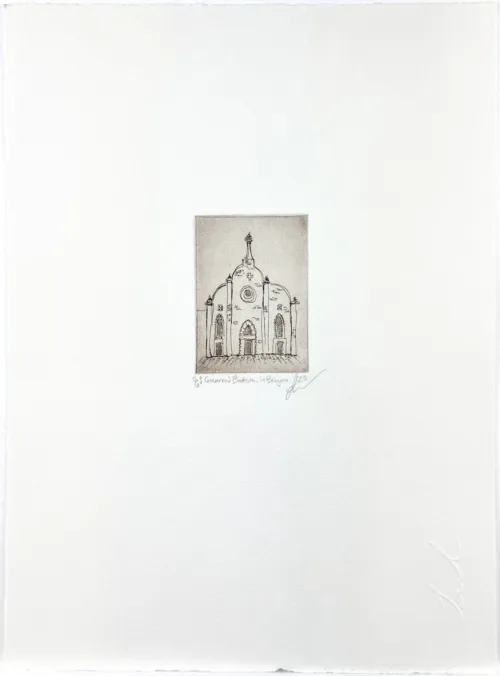 Soula Mantalvanos San Giovanni Battista in Bragora Venice 2023 etching 7 x 5cm ed of 10 chop