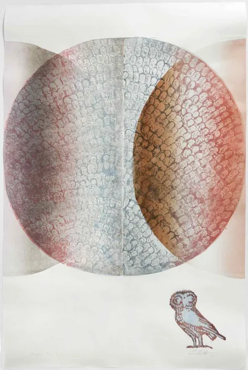 Lucinda Tanner Skopeliti Puff I 64 x 97cm woodcut collagraph on Japanese paper unique state $1,200 f