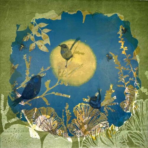 Trudy Rice Late afternoon elegance Multi solar plate etching and monotype work on paper 57x57cm $2,400 uf