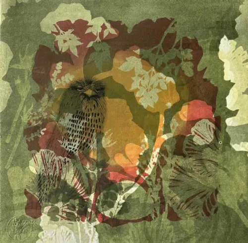 Trudy Rice Afternoon Delight 40x40cm multi solar plate etching and monotype work on paper $1,200