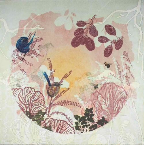 Trudy Rice The Hum of the Garden, 2025 multi solar plate etching and monotype work on paper 57 x 57cm $2,990 f