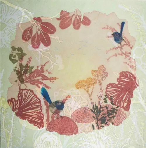 Trudy Rice Soft Light in the garden, 2025 multi solar plate etching and monotype work on paper 57 x 57cm $2,990 f