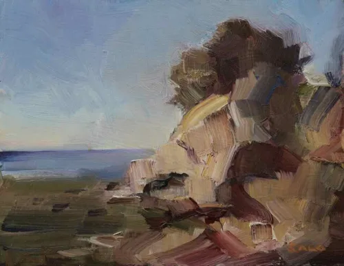Steve Salo Limeburners Point Geelong oil on board 18 x 23cm $1,000 f