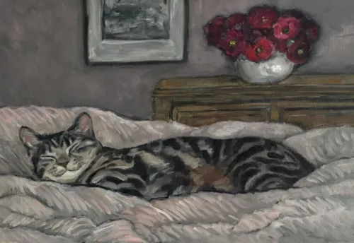 Marian Blank Sleeping Tabby oil on panel 27 x 39xm $1,590