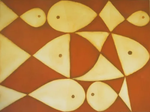 Michael Leunig Seven Fish in the Morning etching on steel 76.5 x 101cm