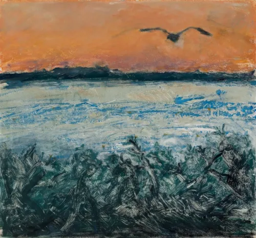 Susan Wald Over Orange and Blue, 2025 monotype coloured ink on Somerset paper 43.5 x 47cm $1,500 f