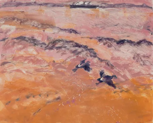 Susan Wald Over Pink and Orange, 2025 monotype coloured ink on Somerset paper 49 x 50cm $1,500 f