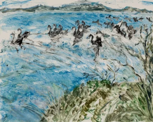 Susan Wald Swan Bay, 2025 monotype coloured ink on Somerset paper 39.5 x 50cm $1,500 f