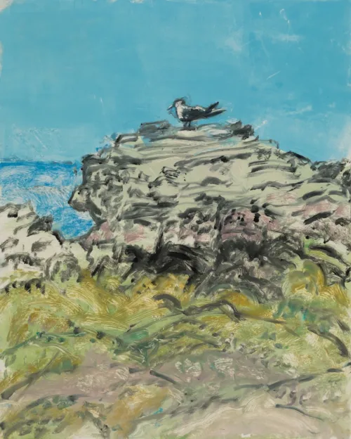 Susan Wald Beach at Lighthouse, 2025 monotype coloured ink on Somerset paper 50 x 39.5cm $1,200 uf