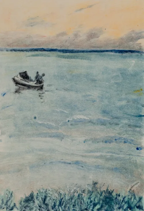 Susan Wald Man at Sea 2, 2025 monotype coloured ink on Somerset paper 50 x 34.5cm $1,200 uf