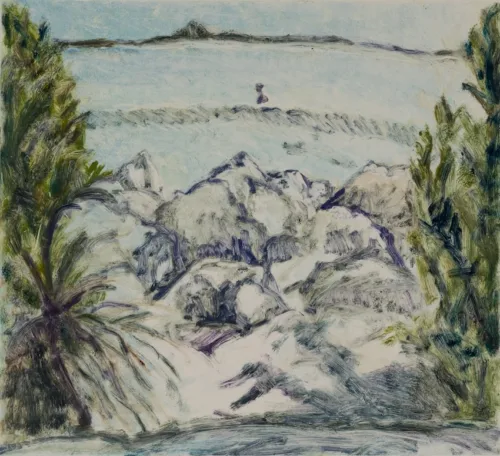 Susan Wald Man At Sea 3, 2025 monotype coloured ink on Somerset paper 43 x 47.5 $1,200 uf