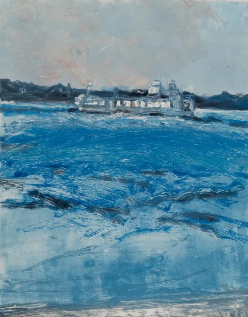 Susan Wald On Blue Seas 3, 2025 monotype coloured ink on Somerset paper 50 x 34.5cm $1,200 uf