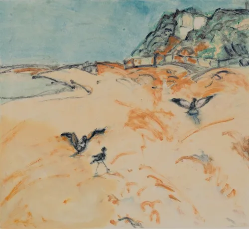 Susan Wald Over Orange and Blue 2, 2026 monotype coloured ink on Somerset paper 43 x 47.5cm $1,200 uf