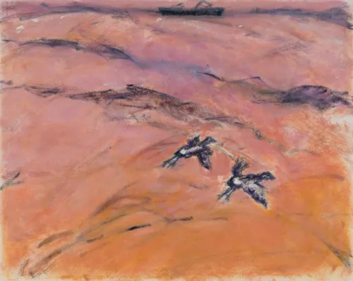Susan Wald Over Pink and Orange 2, 2025 monotype coloured ink on Somerset paper 49 x 50cm $1,200 uf